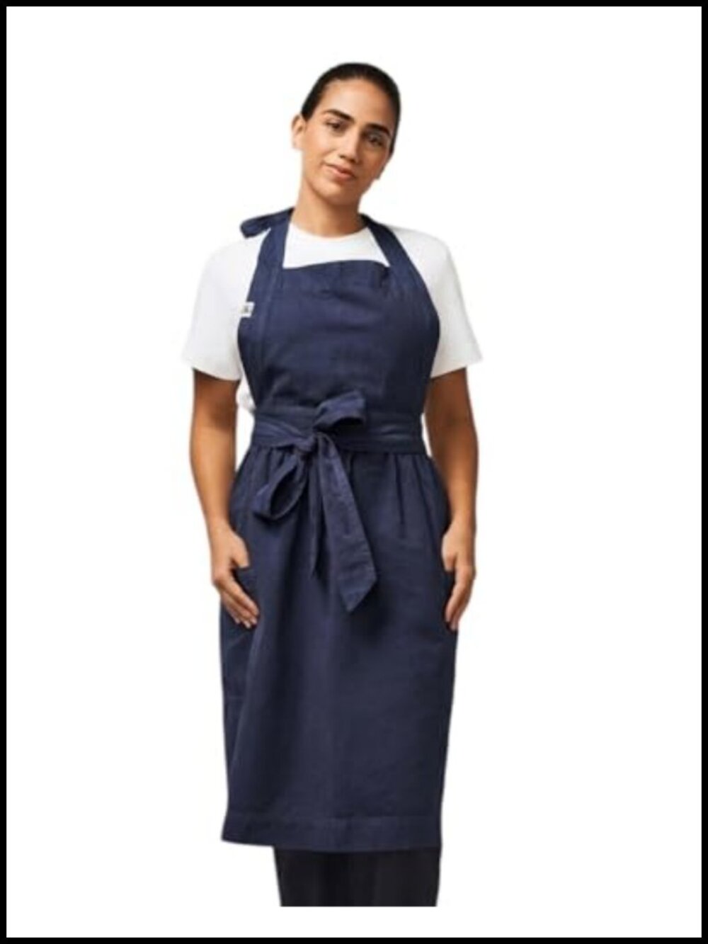 Cotton-Linen Pinafore Apron Flared Skirt Adjustable Ties Pockets